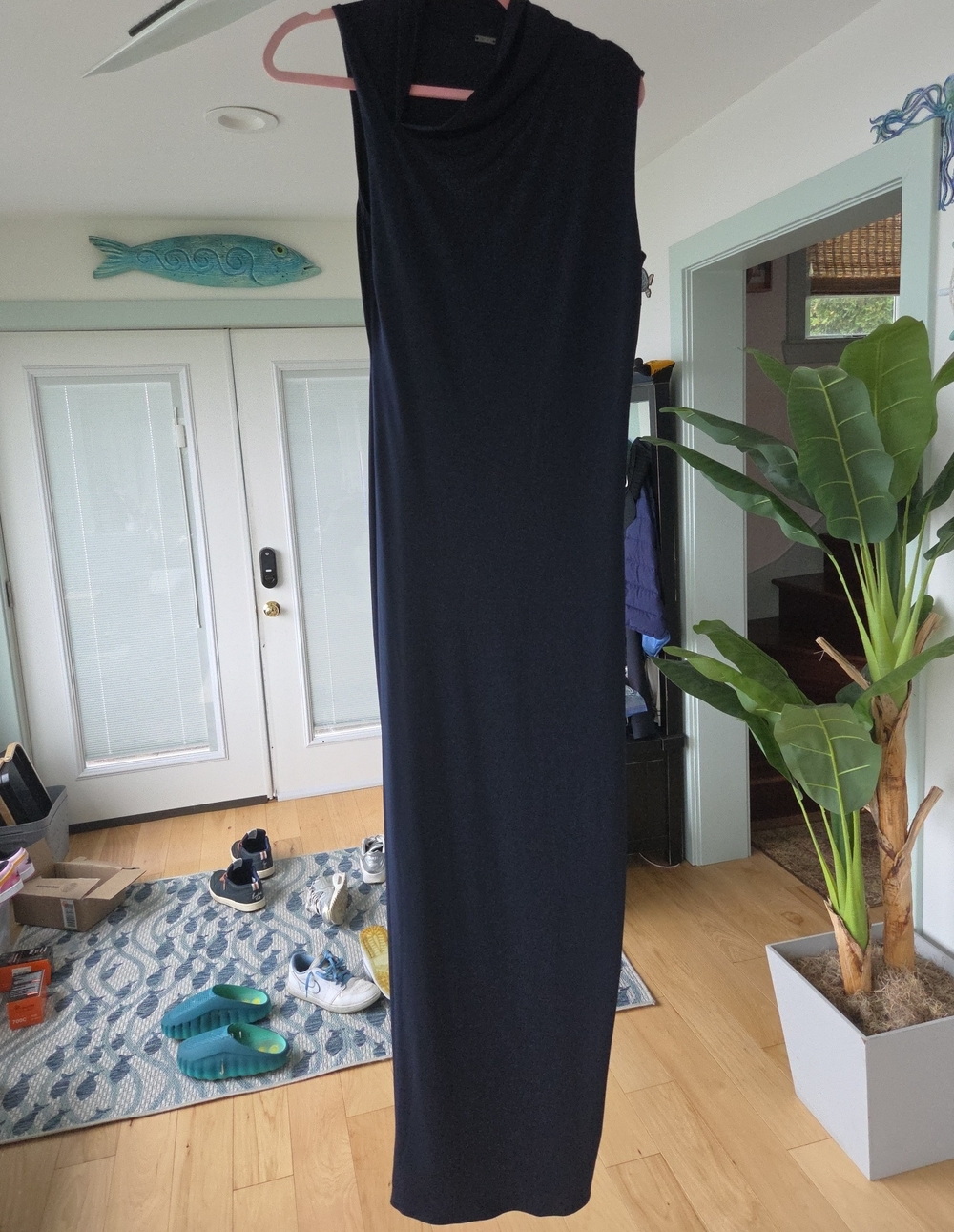 Elie Tahari Sleeveless Navy Maxi Dress with Cowl Neck